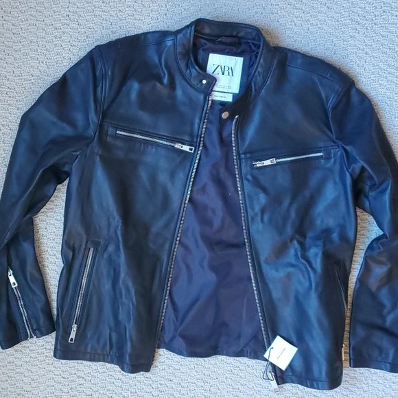 Zara - Leather Biker Jacket -Black Men's Large - Picture 2 of 5